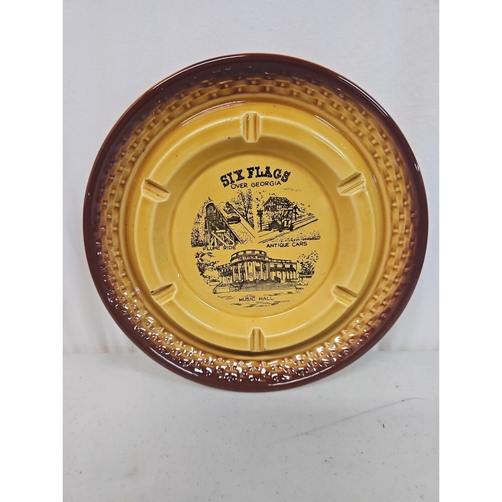 Vintage Six Flags Over Georgia Ashtray Souvenir 8" -Images of Rides & Music Hall